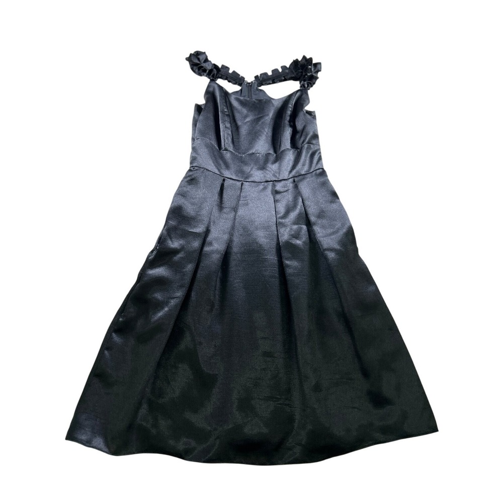 Jasmine Satin Pleated Dress‎ 10 Black Ruffle Strap Pockets Cocktail Prom Glam